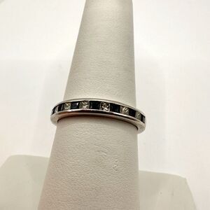 NWB Blue Nile diamond, dark blue sapphire channel set, 14k WG ring!